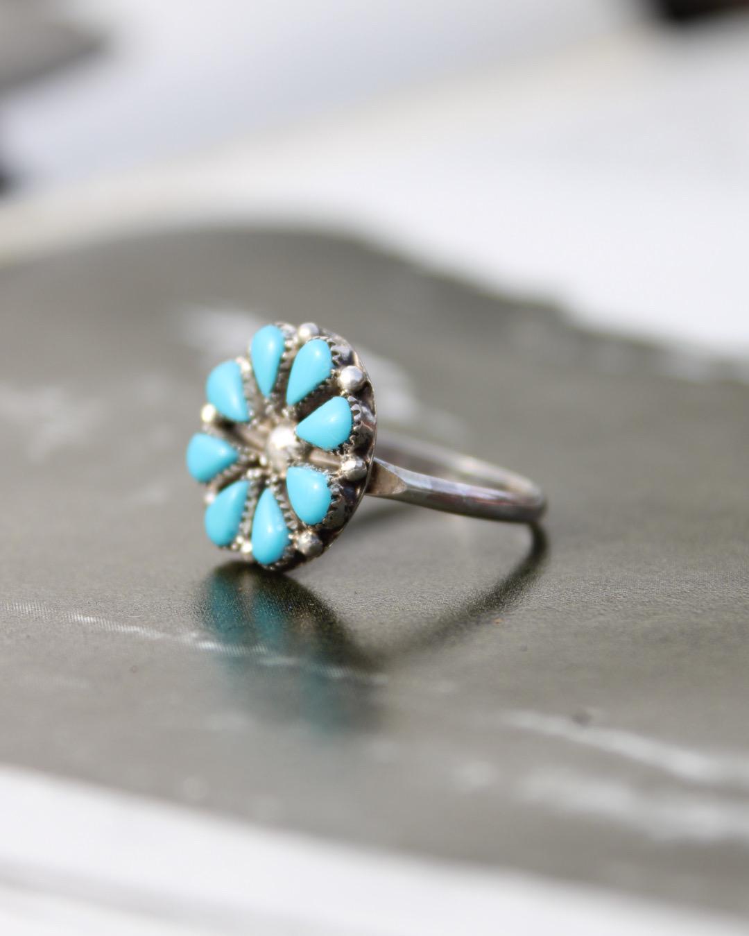 Zuni Handmade Sterling Silver Kingman Turquoise Cluster Ring - Size 6.5 ...