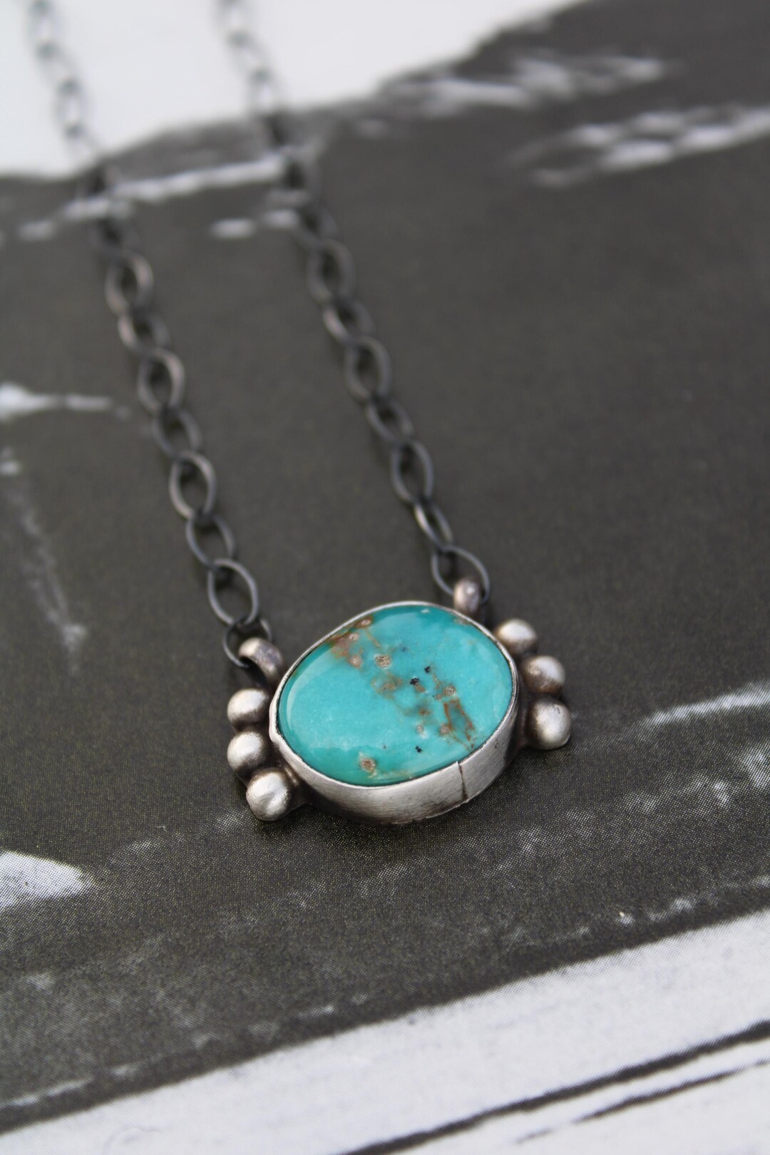 Navajo Handmade Silver Kingman Turquoise Bar Necklace 18” - Etsy
