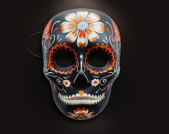 Black Day Muerte Mask: Day of the Dead | FLAT Mask Printed from Hand-Painted Design with 3D Effect & Strap for Festivals, Parties, Costumes
