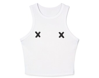 Minimalist X Boobs Racer Tank Top | Bold Funny Feminist Shirt with Nipple-Inspired Cross Design, Perfect for Streetwear, Layering & Gifting