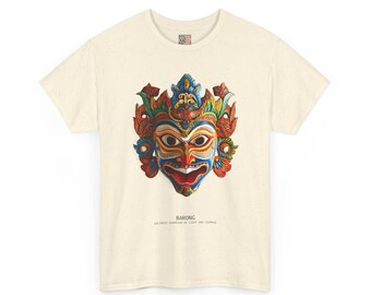 Barong Mask T-Shirt | Balinese Lion Spirit Tee, Unisex Cultural Shirt, Festival Artwear, Unisex Cotton Shirt, Mask Pask Collection