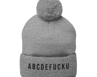 ABCDEFUCKU Custom Embroidered Pom Pom Beanie | Knit Cap,