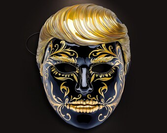 Foolgold Mask | FLAT Mask Printed from Hand-Painted Design with 3D Effect & Strap for Parties, Political Satire Events-Make Mask Great Again