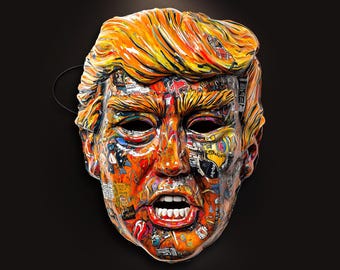 Overhype Mask | FLAT Mask Printed from Hand-Painted Design with 3D Effect & Strap for Festivals, Parties, Costumes Make Mask Great Again