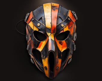 Blezkin Burning Man Mask | FLAT Mask Printed from Hand-Painted Design with 3D Effect & Strap for Festivals, Parties, Costumes