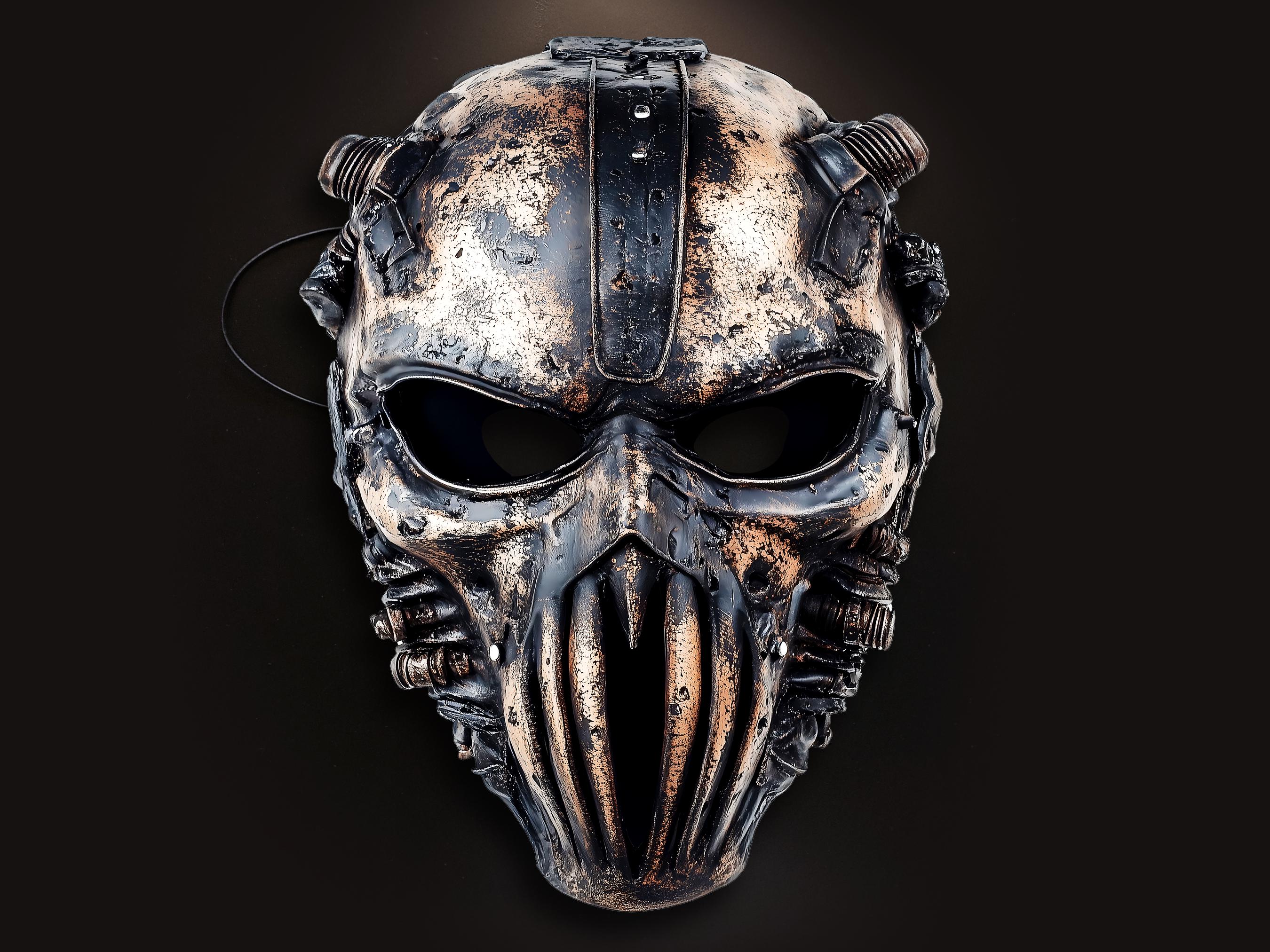 Maschera Mezza Faccia Teschio Steampunk In PU – Gotica Punta Per Costumi Halloween Uomo - Foto 6