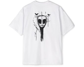 Veil Oversized Art Tee - Bold Graphic Shirt, Hand-Drawn Mask Design, Unique Streetwear for Men, Expressive Artist Gift