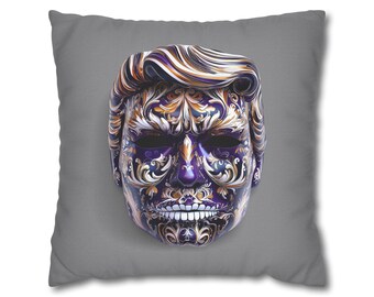 Lavender Lies Pillowcase | Satirical Trump-Inspired Art Print from Hand-Painted Mask Design, Double-Sided Cushion Cover for Bold Home Décor