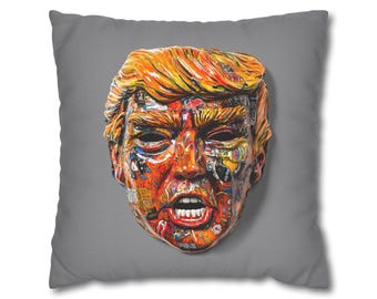Overhype Pillowcase | Satirical Trump-Inspired Art Print from Hand-Painted Mask Design, Double-Sided Cushion Cover for Bold Home Décor