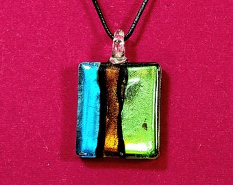 Dichroic Fused-glass Pendant on Leather Cord with Lobster Clasp