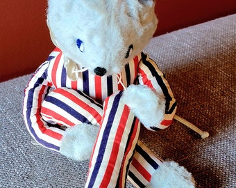 Eden Toys NY Foam Stuffed Mouse with Red, White & Blue Stripe, Vintage, 1950s