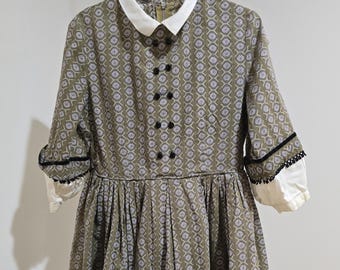 Vintage Mädchen Kleid im Prairie Print 3/4 Ärmel, Größe 38?