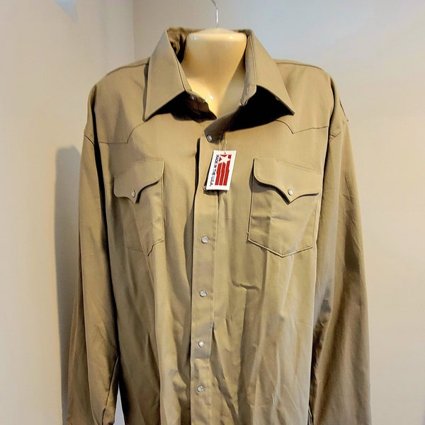 Vintage DRYSDALES Western Cowboy Shirt Khaki Beige Heavy Duty All Cotton Men's Extra Large New With Tags, Big Man USA