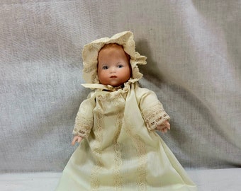 Vintage Bisque Baby Reproduction of a ByLo Doll, Long Victorian Christening Gown