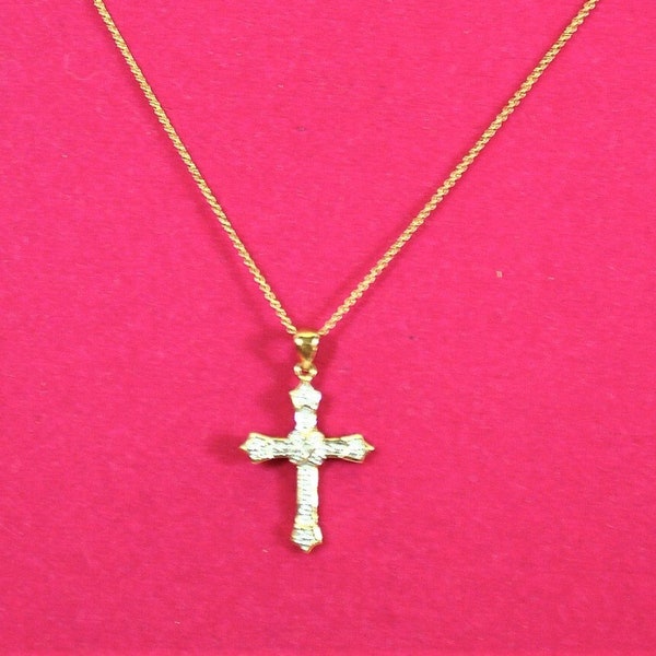 Sterling Cross Pendant 18"  Chain Necklace,  Vintage Gold and 925 Silver, RSE Italy Hallmark Chain, 2 Toned Bi Color