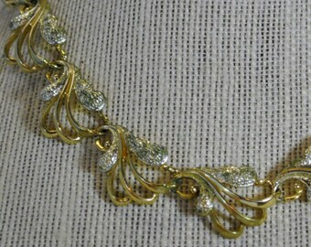 Designer Sarah Coventry "Frosted Feathers" Gold and Silver Link Panel Necklace - Vintage