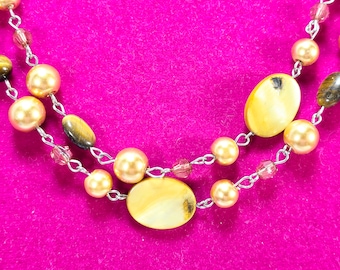 Mother of Pearl Chain Necklace,  MOP Discs and Beads