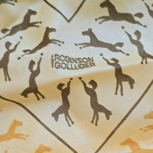 Vintage Robinson Golluber, Brown and Gold Equine Horses Silk and Rayon Scarf, Made in Italy