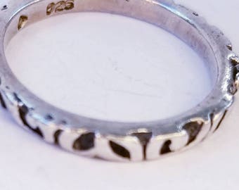 Filigree Thin Ring Band in Sterling Silver - Stamped 925 with an Incised Triangle - Size 8