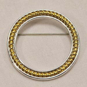 Monet Gold Rope and Silver Tone Circle Brooch
