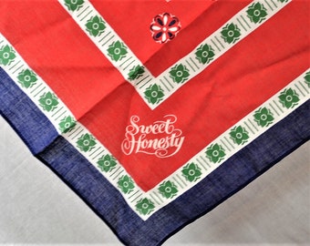 Avon Sweet Honesty Scarf Bandana in Original Packaging, 21" Square, Red Blue Green White, Handkerchief