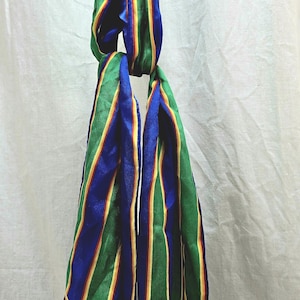 Echo Silk Scarf Oblong Stripes Green and Blue with Red Orange and Yellow