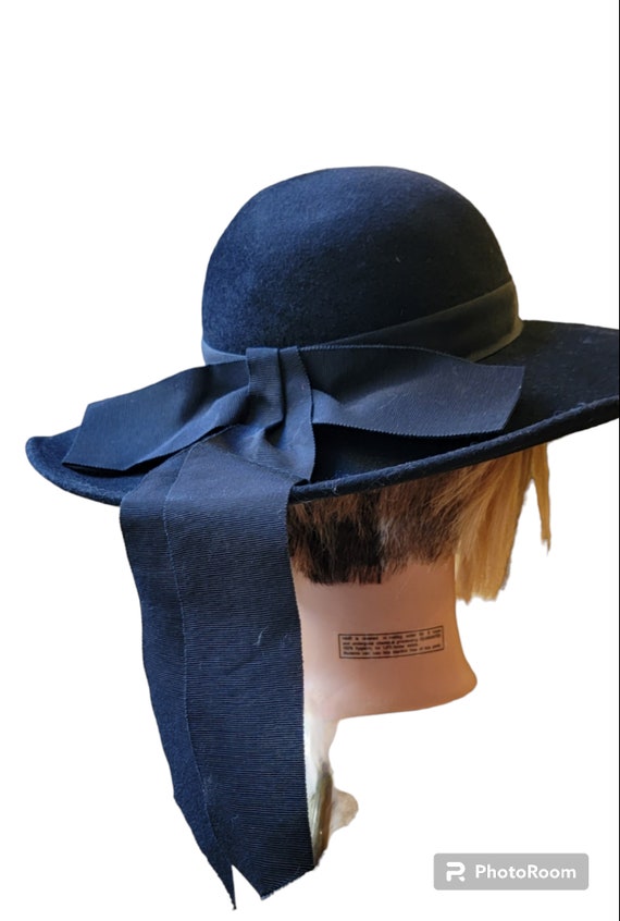 Vintage Ernie Black Wool Felt Hat Classic Wide Br… - image 1