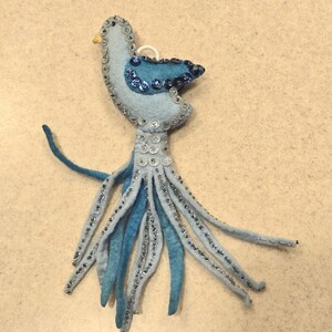 Vintage Blue Firebird Felt and Glass Bead/Sequin Hanging Christmas Tree Ornament, Hand Sewn Handcrafted