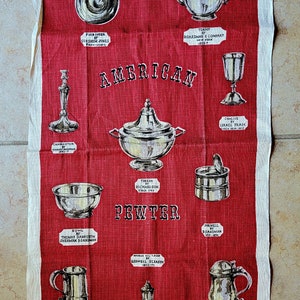 American Pewter Dish or Tea Towel, Red on White by Stricklands