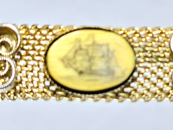 Gold Tone Mesh Bracelet, Belt Buckle Style, Whali… - image 4
