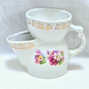 Vintage Porcelain Ceramic Shaving Scuttle Cup Painted Mustache China Mug Cup Pink Floral