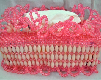 Beaded Vintage Tissue Box Cover, Shades of Pink Beads, Quite Elaborate!  Bathroom and Bedroom Decor