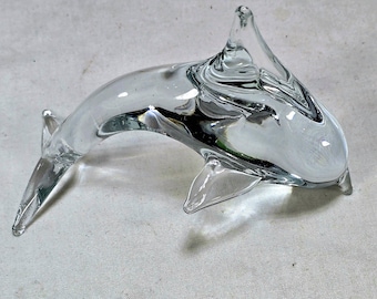 Solid Clear Jumping Dolphin Paperweight Glass Sculpture