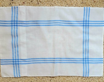 Vintage Baby Boy Pillow Cover White Soft Cotton with Blue Stripes