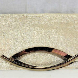 Vintage Gold Lame Clutch Purse, Fold Over with Metal Handle