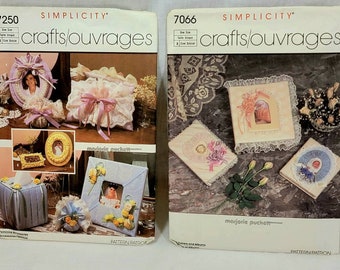 Pair of Simplicity Crafts Patterns from the 80s, 7066 and 7250, Uncut, Book Covers, Albums, Feminine Accessories