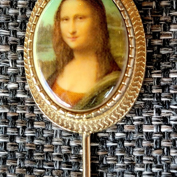 Vintage Mona Lisa Porcelain Stick Pin signed SARAHCOV