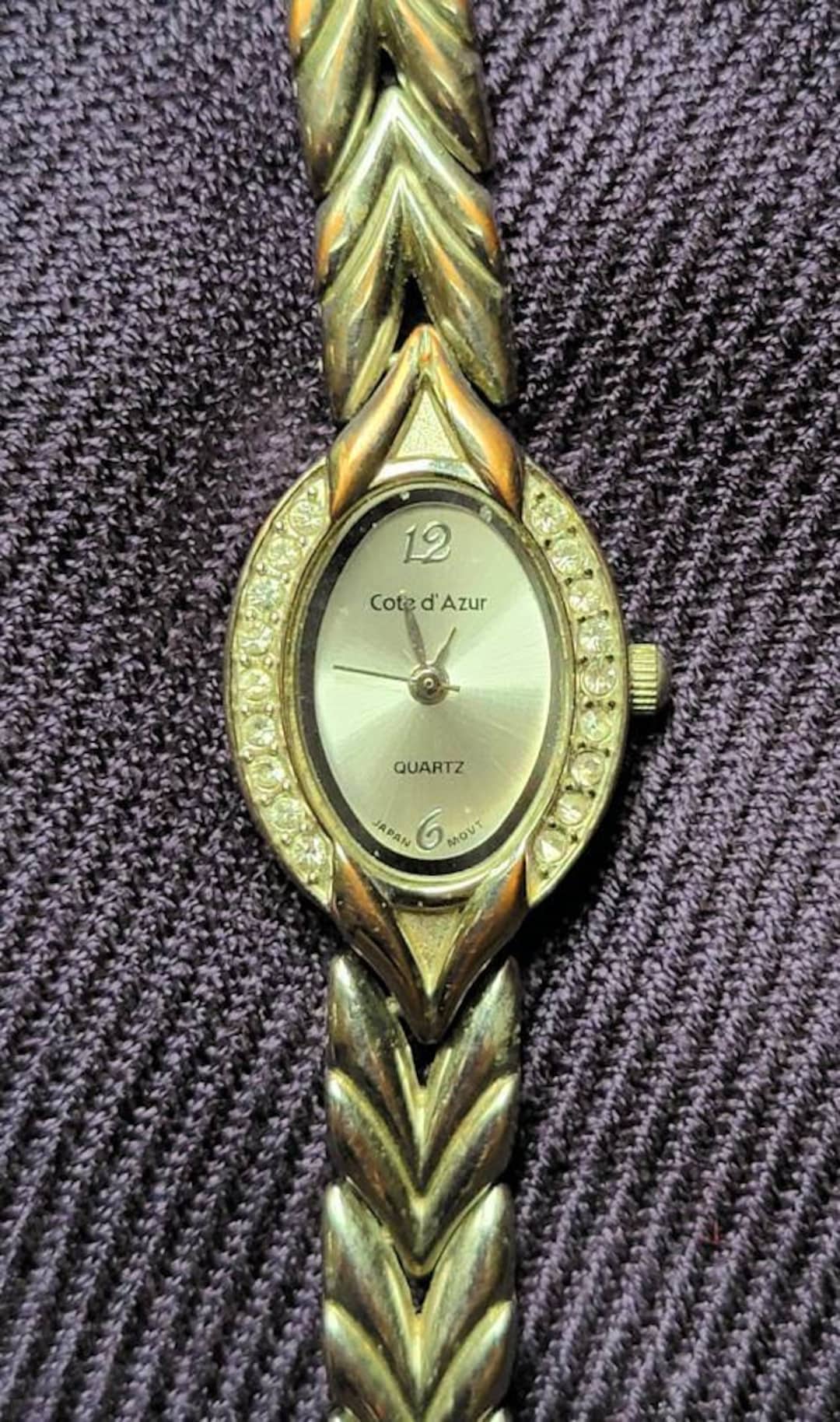 Beautiful Cote D'azur Gold Watch Diamond Crystal Rhinestones