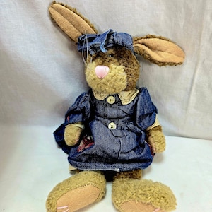 LUCILLE Bunny Rabbit Denim Dress and Bow Jointed Plush, Boyd Bears