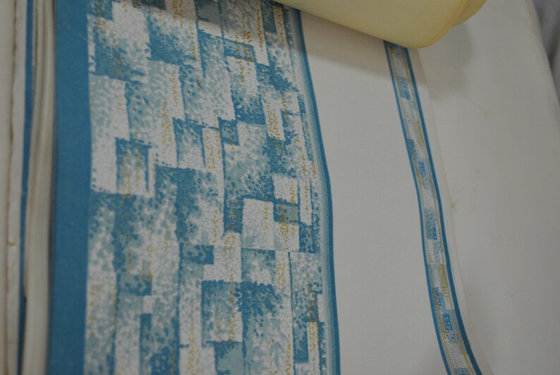 Blue White Gold Flecks in a Basketweave Pattern Large Lot of Vintage Wallpaper Border Style Antique Ephemera 1950s