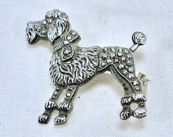 Vintage Silver Tone Poodle Brooch, Marcasite Style, Western Germany Pin