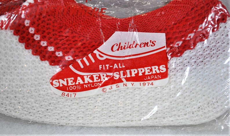 NEW 2 Pairs Dated 1974 Vintage Nylon Children/'s Sneaker Slippers Red and White Nylon Fit-All
