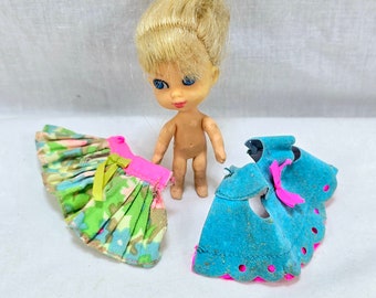 Vintage Mattel Liddle KiddleDoll with 2 Dresses