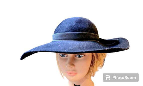 Vintage Ernie Black Wool Felt Hat Classic Wide Br… - image 3