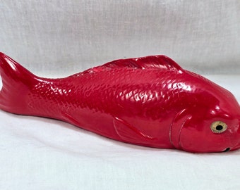 Vintage Red Fish, Plastic Shaker, Red Koi Fish Decoration, Blow Mold