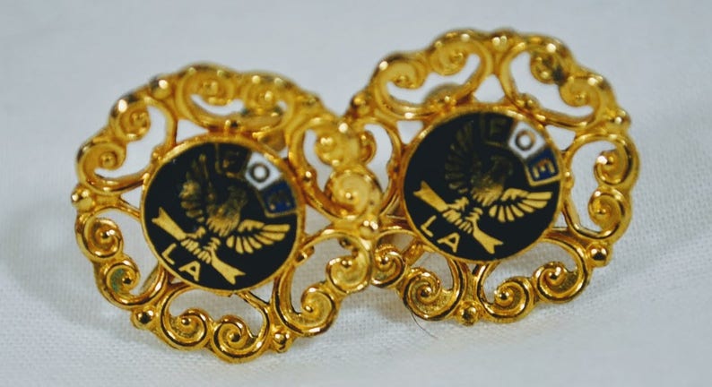 LA Chapter Gold and Black Screw Back Fraternal Order of Eagles Earrings