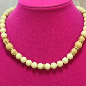 Vintage Napier Cream & Tan Beaded Necklace and Bracelet Set with Gold Tone Spacers Gold Tone Marked Napier PAT PEND