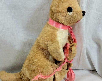 Vintage Plush Kangaroo Mother and Baby Joey 15" 1960s by Bantam Toys