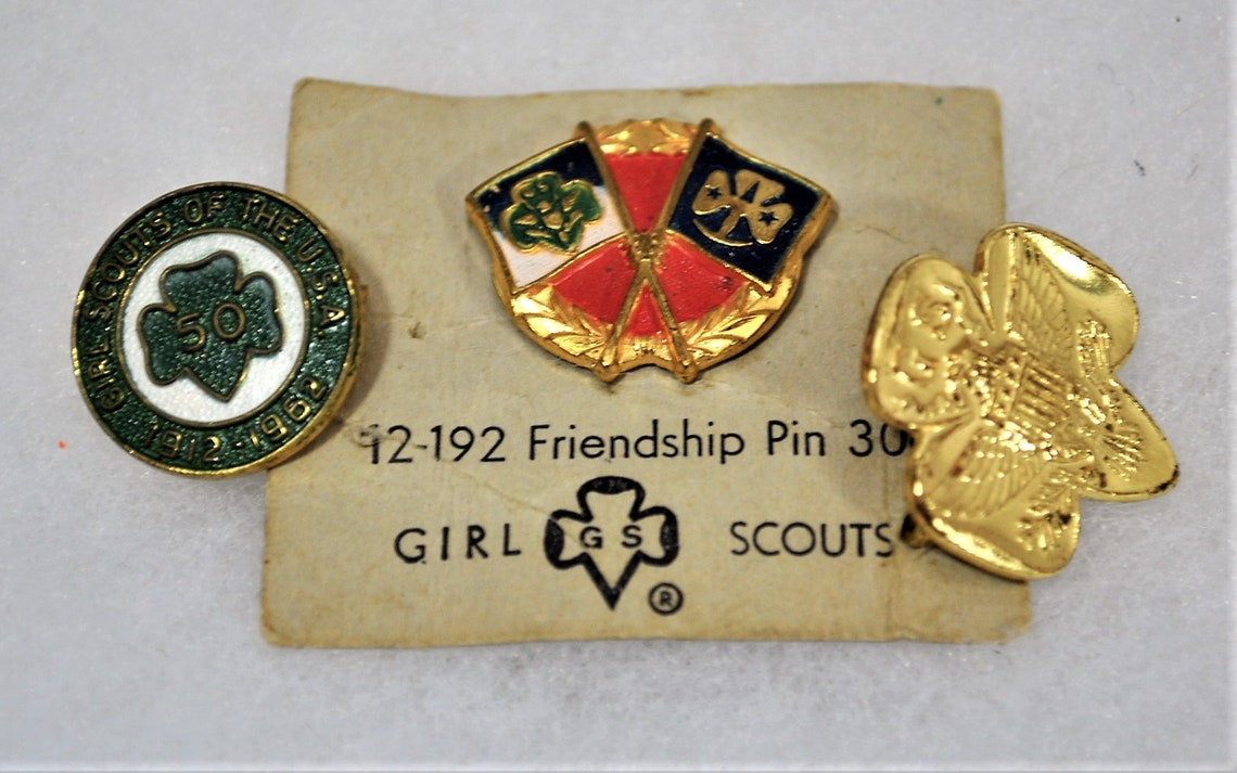Girl Scout Vintage Pins Friendship 50 Year Gold Badge Etsy