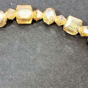 Vintage Aurora Borealis AB Crystal Faceted Bracelet,  Glass Cube Rondelle Beads, Peach Color, 8”